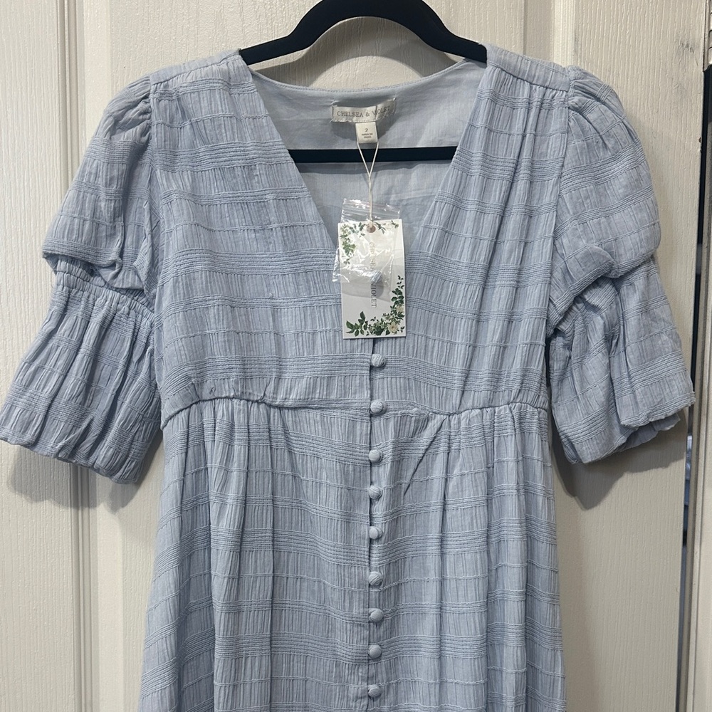 Chelsea & Violet Textured Light Blue Long Sleeve Dress